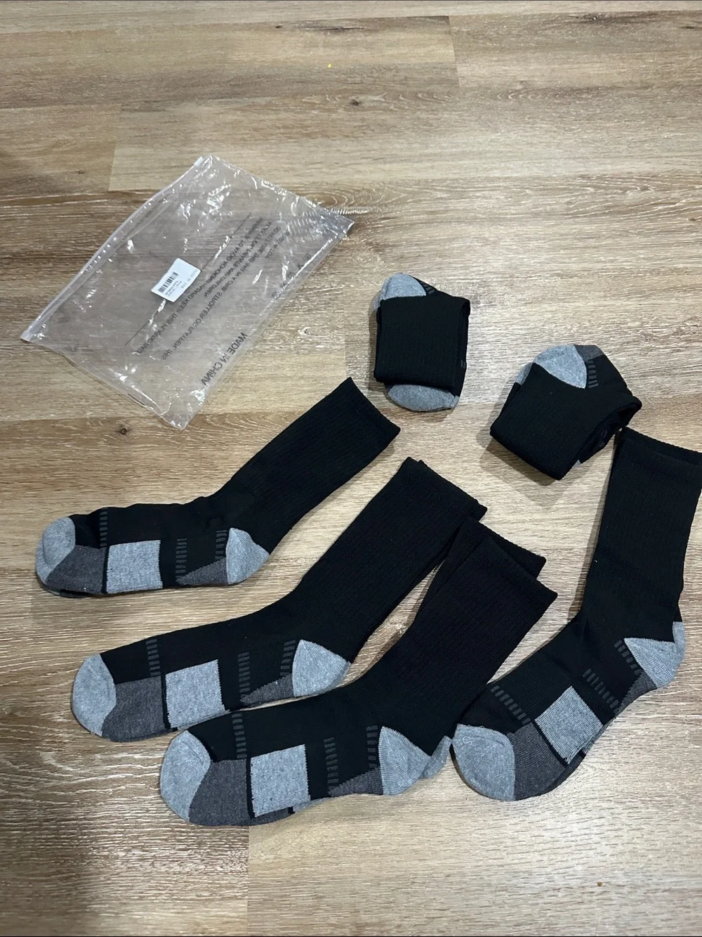 Men's Black Crew Socks with Gray Reinforced Toe & Heel - Pack of 6 6-13